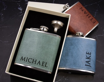 Personalized Leather Hip Flask | Groomsmen Proposal Gift Box | Engraved Whiskey Flask | Best Man Gift | Custom Wedding Party Favor - 10