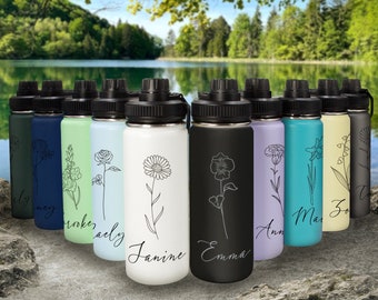 Personalized Birth Month Water Bottle | Custom Flower Water Bottle | Custom Bridesmaid Gift | Teacher Gift - 30