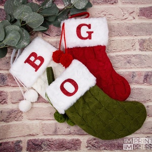 Personalized Kid Christmas Stocking | Mini Custom Christmas Stocking | Small Cable Knit Stocking Pom Pom | Christmas Decor | KD