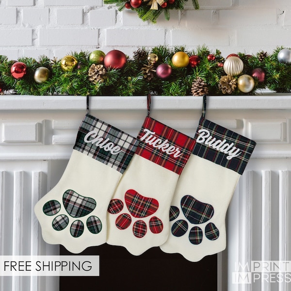 Personalized Christmas Stocking | Custom Pet Stocking | Dog Stocking | Cat Stocking | Pawprint Stocking | Christmas Pet Decor