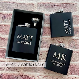 Laser Engraved Flask | Engraved Mens Flask | Personalized Mens Flask | Custom Flask for Men | Best Man Gift | Groomsman Gift - md3