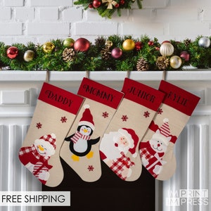 Personalized Christmas Stocking | Character Christmas Stocking | Santa Snowman Reindeer Stocking | Christmas Decor