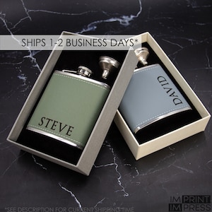 Laser Engraved Flask | Faux Leather Flask | Engraved Mens Flask | Custom Vegan Leather Flask | Best Man Gift | Groomsman Gift | Gift for Him