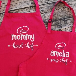 Set of 2 Custom Apron Parent and Child Apron Set Matching Kid Apron Head Chef Sous Chef Mom and Kid Apron Mom and Daughter Apron image 2