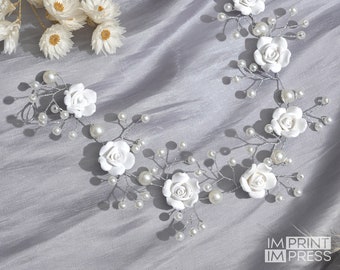 Bridal Floral Hair Accessory | Silver Flower Hair Vine | Wedding Hair Vine | Bridesmaid Hair Piece