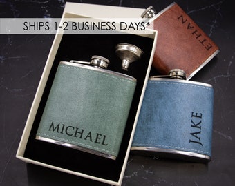 Laser Engraved Flask | Faux Leather Men Flask | Custom Engraved Vegan Leather Flask | Best Man Gift | Groomsman Gift | Gift for Him - 10