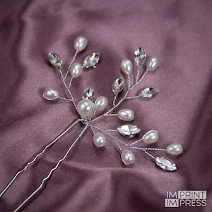 Set of 3 Pearl Hair Pin | Wedding Hair Accessory | Pearl Diamond Pin | Rhinestone Bridal Pin | Wedding Hair Clip