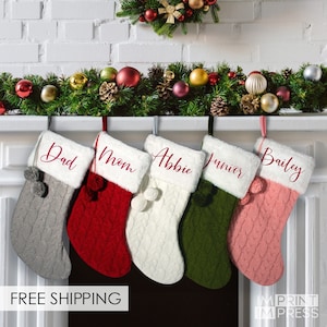 Personalized Christmas Stocking | Custom Christmas Stocking | Cable Knit Stocking | Cable Knit Stocking Pom Pom | Christmas Decor | A