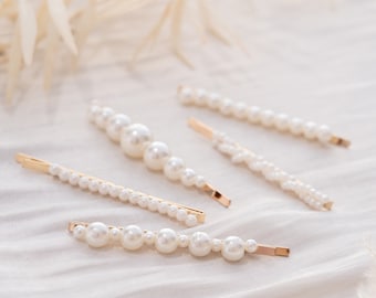 Set of 5 Pearl Hair Clips | Miniature Pearl Hair Clips | Gold Hair Accessory | Faux Pearl Barrette