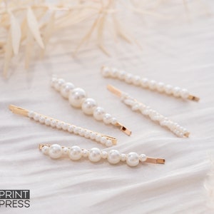 Set of 5 Pearl Hair Clips | Miniature Pearl Hair Clips | Gold Hair Accessory | Faux Pearl Barrette