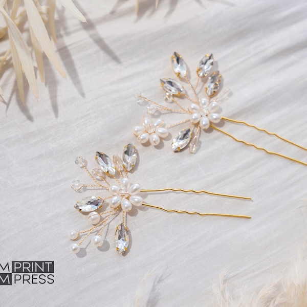 Set of 2 Hair Pins | Bridal Hair Pin| Wedding Hair Accessory | Diamond Pearl Pin | Wedding Hair Piece