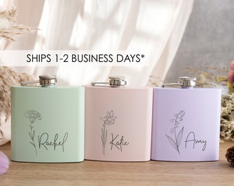 Custom Birth Month Flower Flask | Floral Bridal Party Gift | Birth Month Engraved Flask | Personalized Women's Flask | Bridesmaid Gift - 7
