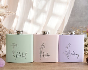 Custom Birth Month Flower Flask | Floral Bridal Party Gift | Birth Month Engraved Flask | Personalized Women's Flask | Bridesmaid Gift - 7