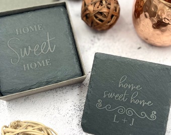 Custom Slate Coaster | Slate Coaster Set | Couple Coasters | Family Coasters | Home Sweet Home Coaster | New House Gift | Housewarming Gift