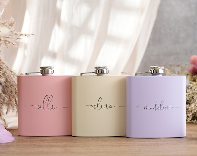 Personalized Flask with Funnel | Bridesmaid Gift, Laser Engraved