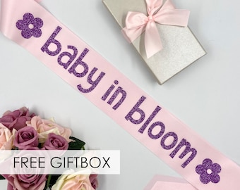 Custom Baby Shower Sash | Gender Reveal Sash | Mommy Sash | Baby in Bloom Sash | Baby Flower Sash | Baby Shower Gift | Glitter Sash