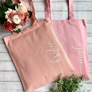 Personalized Rose Gold Printed Bridesmaid Cotton Tote Bags