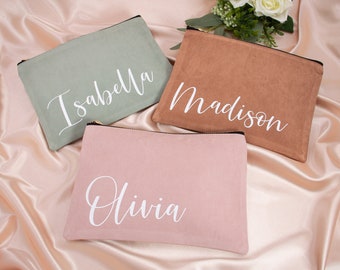 Personalized Suede Makeup Bag | Bridesmaid Cosmetic Bag | Custom Makeup Bag | Bridesmaid Proposal | Bridesmaid Gift | Gift for Her -skuJUL