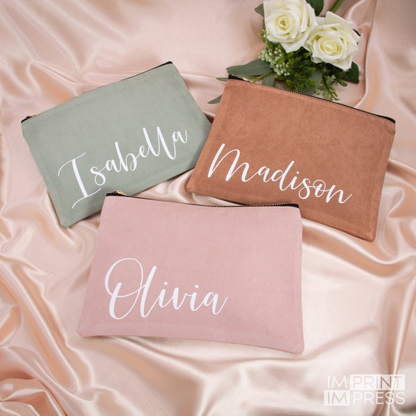 Personalized Suede Makeup Bag | Bridesmaid Cosmetic Bag | Custom Makeup Bag | Bridesmaid Proposal | Bridesmaid Gift | Gift for Her -skuJUL