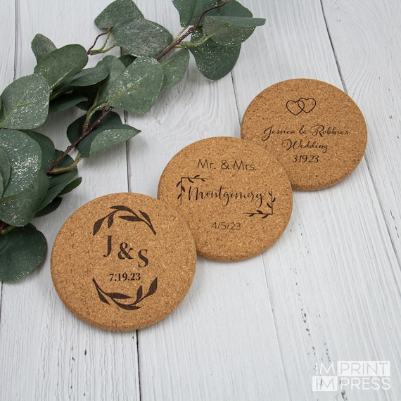 Custom Logo Cork Coaster Bulk Set Coasters Wedding Save the Date