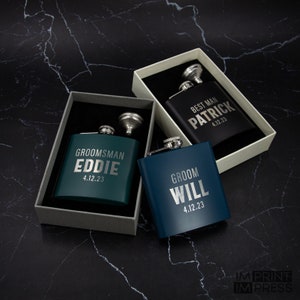 Laser Engraved Flask | Grooms Party Gift | Engraved Mens Flask | Best Man Gift | Groomsman Gift | Gift for Him | Groom Crew Flask Set