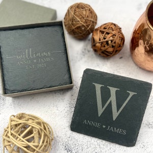 Custom Slate Coaster | Slate Coaster Set | Couple Coasters | Family Coaster Set | New Couple Gift | New House Gift | Housewarming Gift