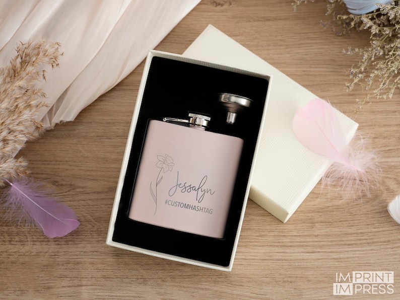 Custom Birth Month Flower Flask Floral Bridal Party Gift Birth Month Engraved Flask Personalized Women's Flask Bridesmaid Gift 7 image 5