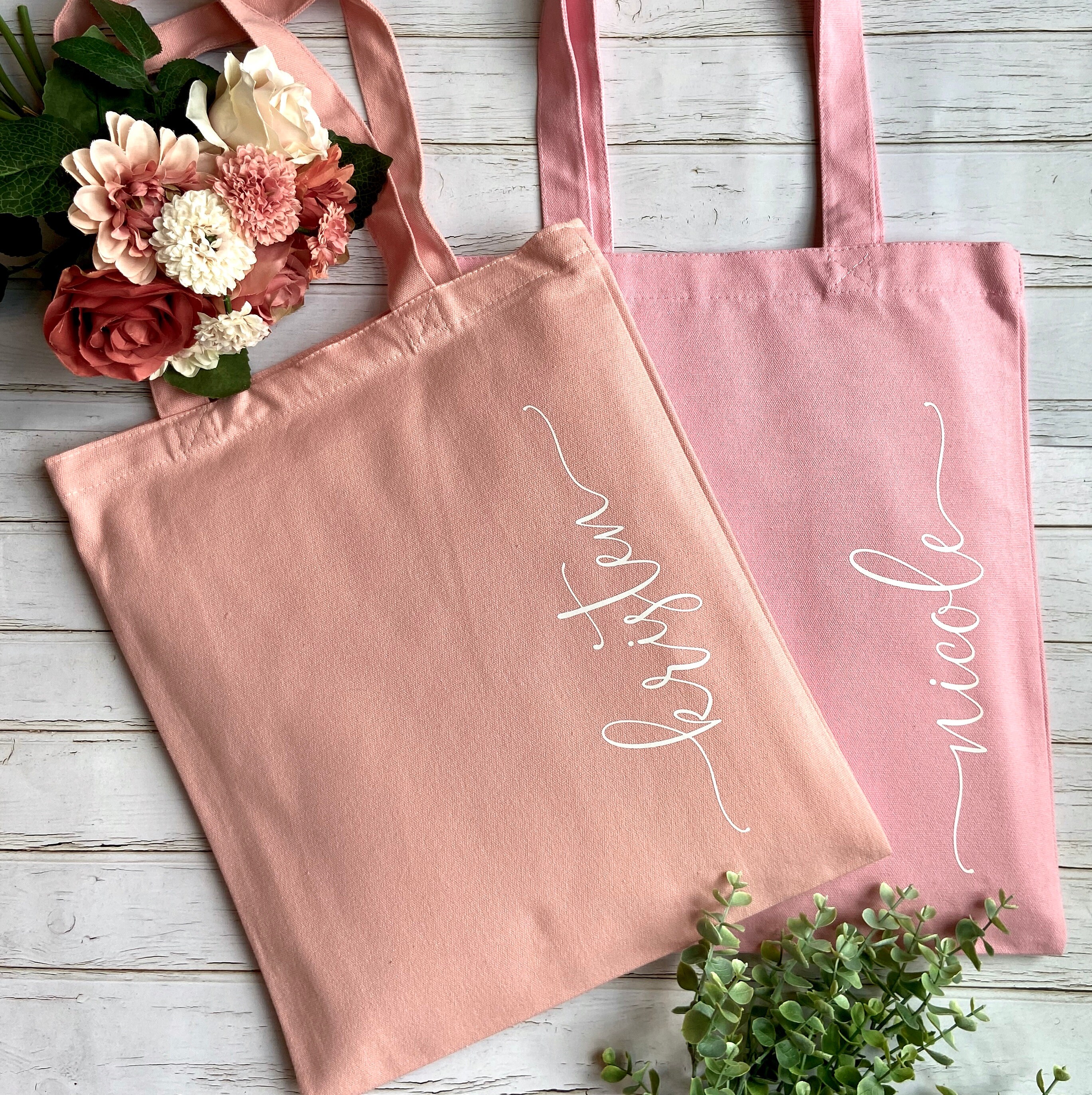 Personalized Bridesmaid Tote Bag | Custom Name, Glitter Text - Etsy