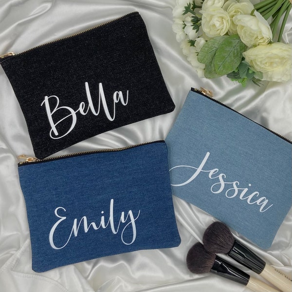 Denim Personalized Makeup Bag | Bridesmaid Cosmetic Cotton Bag | Custom Makeup Bag | Bridesmaid Proposal | Bridesmaid Gift | Gift for Her