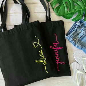 Custom Tote Bag | Bridesmaid Tote Bag | Bridal Party Gift Personalized Tote Bag | Neon Tote | Neon Orange Bag | Neon Pink Bag