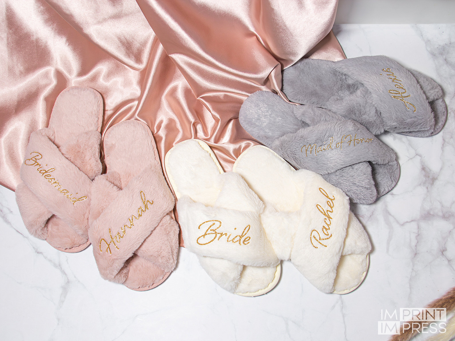 Custom Bride Slippers | Bridesmaid Gift | Bachelorette Party Gift Set | Custom Fluffy Slippers | Bridal Party Set -skuSHE