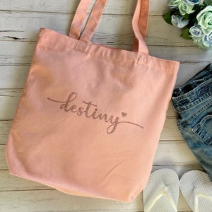 Custom Large Tote Bag | Personalized Bridesmaid Tote Bag | Bridal Party Gift | Bridesmaid Gift | Heavy Duty Rose Gold Tote Bag