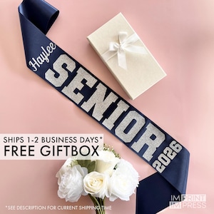 Custom Senior 2026 Sash | Personalized Glitter Graduation Gift image 1
