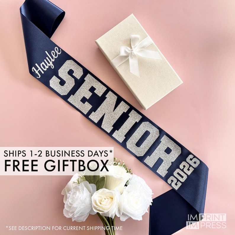 Custom Senior 2026 Sash | Personalized Glitter Graduation Gift image 1