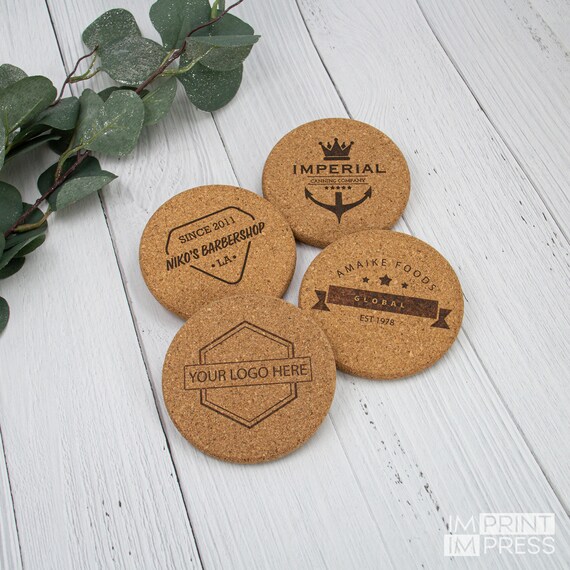 Custom Laser Engraved Cork Coasters with Business Logo