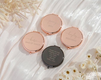 Personalized Compact Mirror | Custom Gift for Her | Mirror Bridesmaid Gift | Engraved Pocket Mirror - 2Tx2