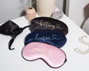 Custom Eye Mask with Heart | Personalized Sleep Mask | Custom Satin Eye Mask | Bachelorette Party Gift | Bridesmaid Gift | Girls Trip Gift
