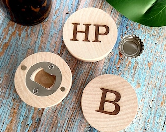 Custom Magnetic Wood Bottle Opener | Fathers Day Gift | Groomsman Gift | Father's Day Gift | Gift for Him | Round Bottle Opener