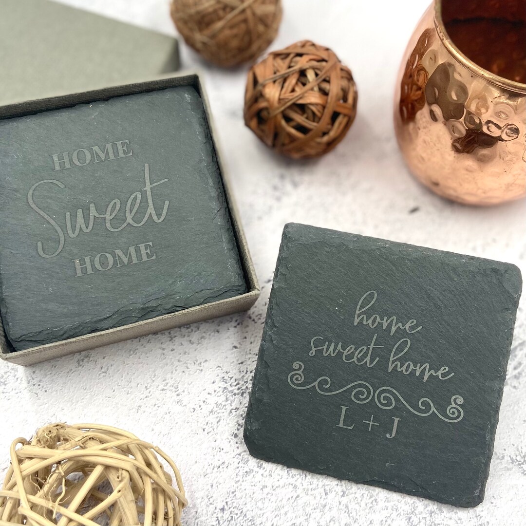 Custom Engraved Slate Coaster Set | Housewarming Gift - Etsy