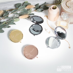 Personalized Compact Mirror | Custom Gift for Her | Mirror Bridesmaid Gift | Engraved Pocket Mirror - LIND-FL