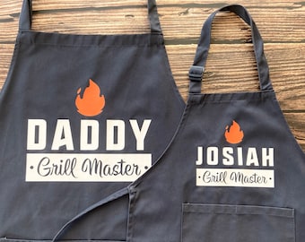 Parent and Child Apron | Child Grill Master Apron |  Personalized Grill Master Apron | Father's Day BBQ Gift | Custom Child Apron