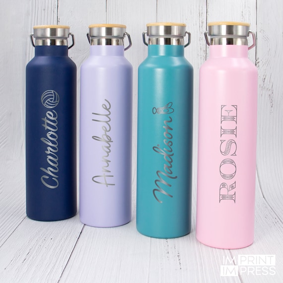Engraved 34oz Metal Water Bottle with Wooden Lid