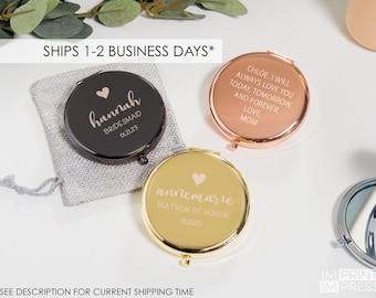 Personalized Compact Mirror | Bridal Party Mirrors | Custom Gift for Her | Bridesmaid Makeup Gift | Engraved Pocket Mirror - A