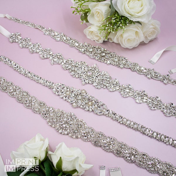 Wedding Dress Belt | Rhinestone Bridal Belt | Narrow Crystal Belt | Thin Silver Sash Belt