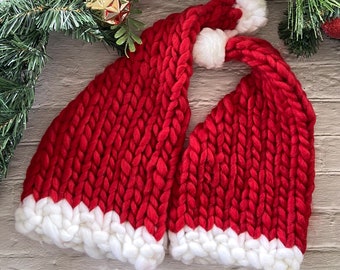 Knit Santa Hat | Warm Christmas Hat | Knitted Stocking Filler | Baby Santa Hat | Santa Christmas Party Hat