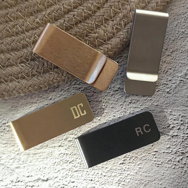 Personalized Money Clip | Father's Day Gift | Anniversary Gift for Him | Initials Engraved Steel Money Clip - 51