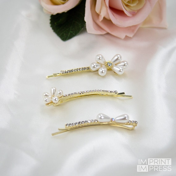 Gold Crystal Floral Hair Barrette Set Wedding Bridal Clear Rhinestone Clips 2pc Amazon.com : Teyglen Bridal Wedding Flower Rhinestone Hair  main image 2