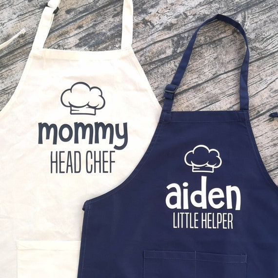 Set of 2 Custom Apron Parent and Child Apron Set Matching Kid Apron Head  Chef Little Helper Mom and Kid Apron Mommy and Me Apron 