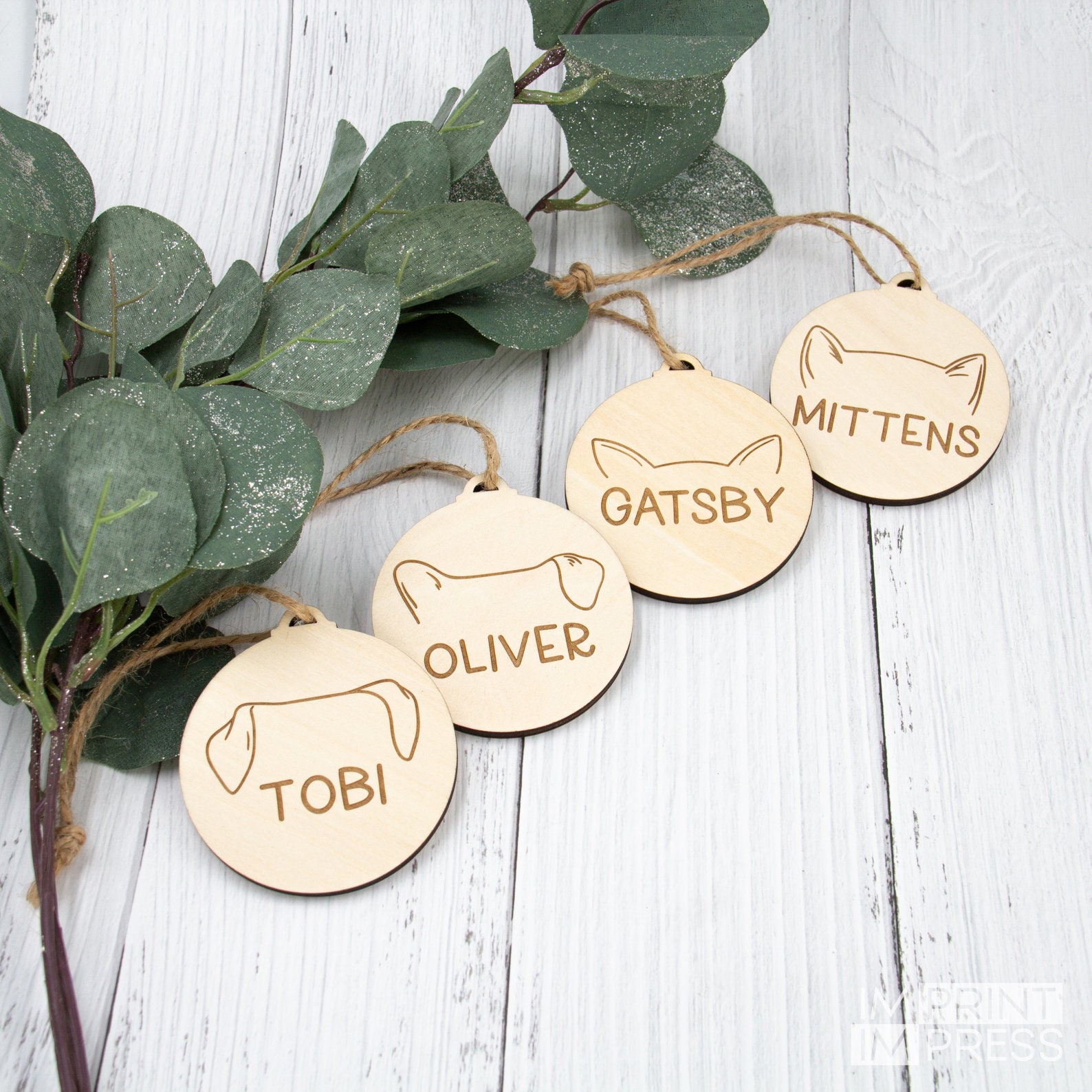 Custom Pet Gift Wrap Tag | Cat Ears Engraved Wooden Name Tags ...