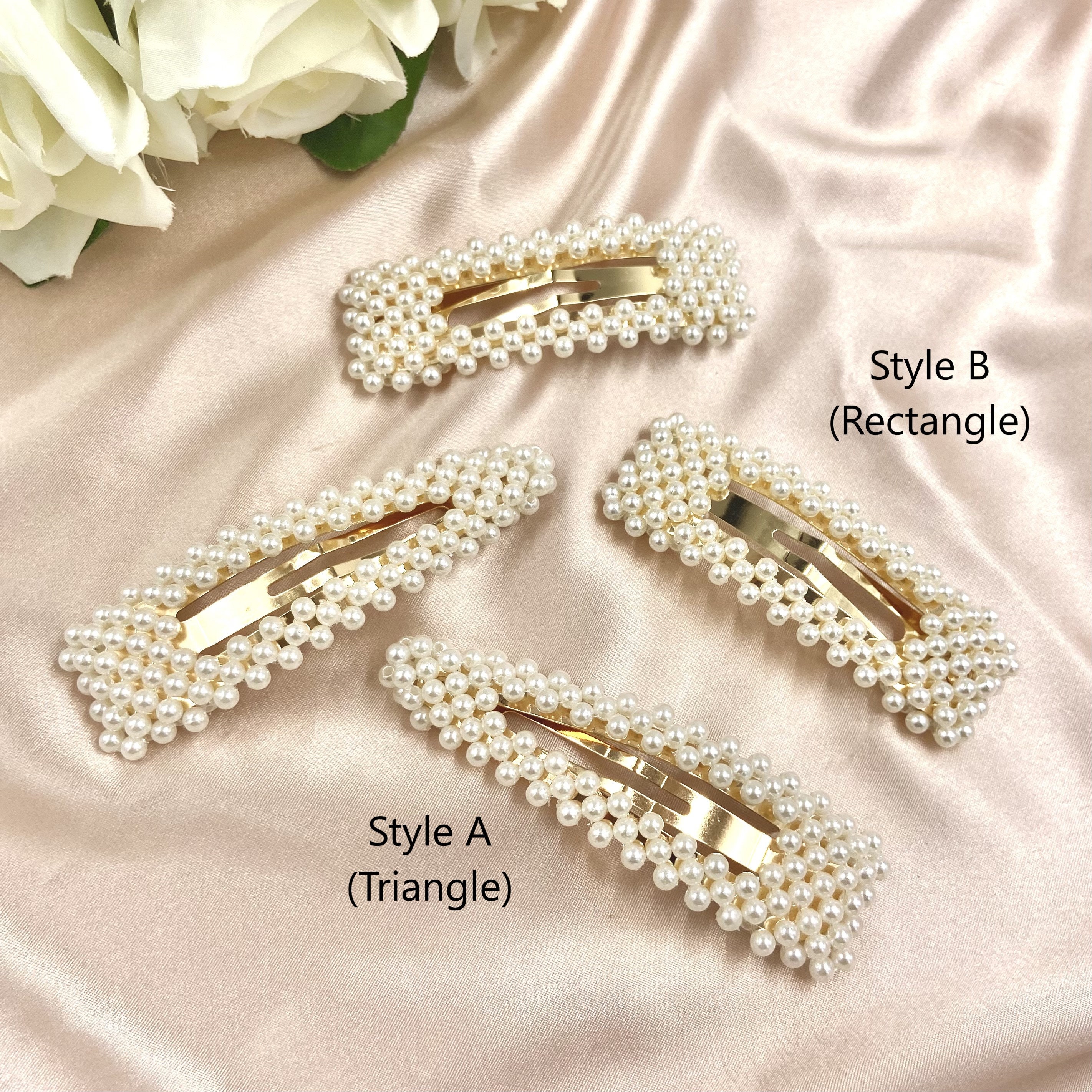 ImprintandImpress Set of Four Pearl Hair Clips | Silver Pearl Snap Clips | Gold Hair Accessory | Faux Pearl Barrette